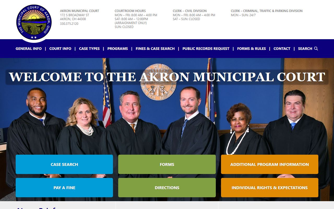 Akron Municipal Court online search portal for Akron white pages lookups