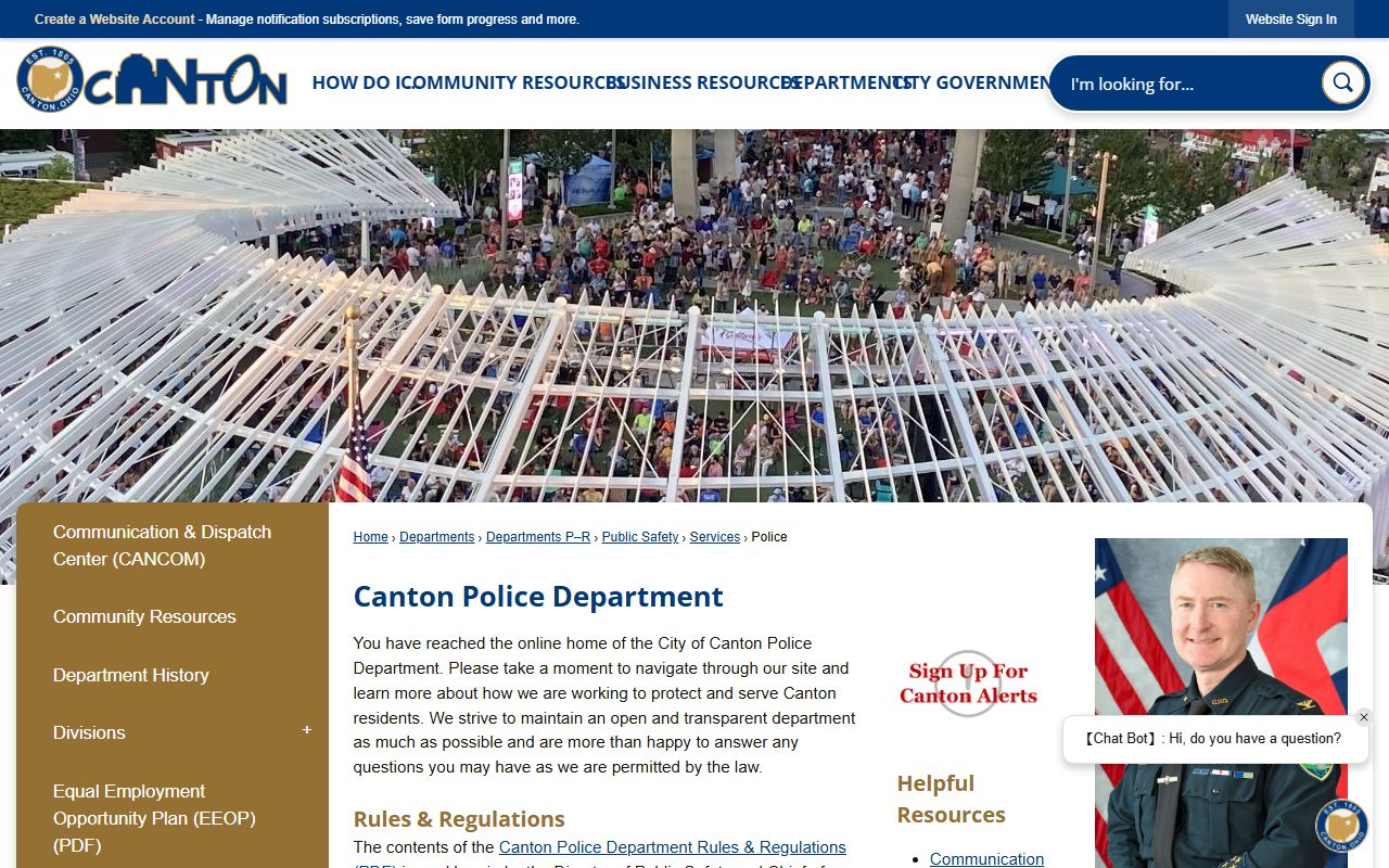 Canton Police Department page for white pages record requests