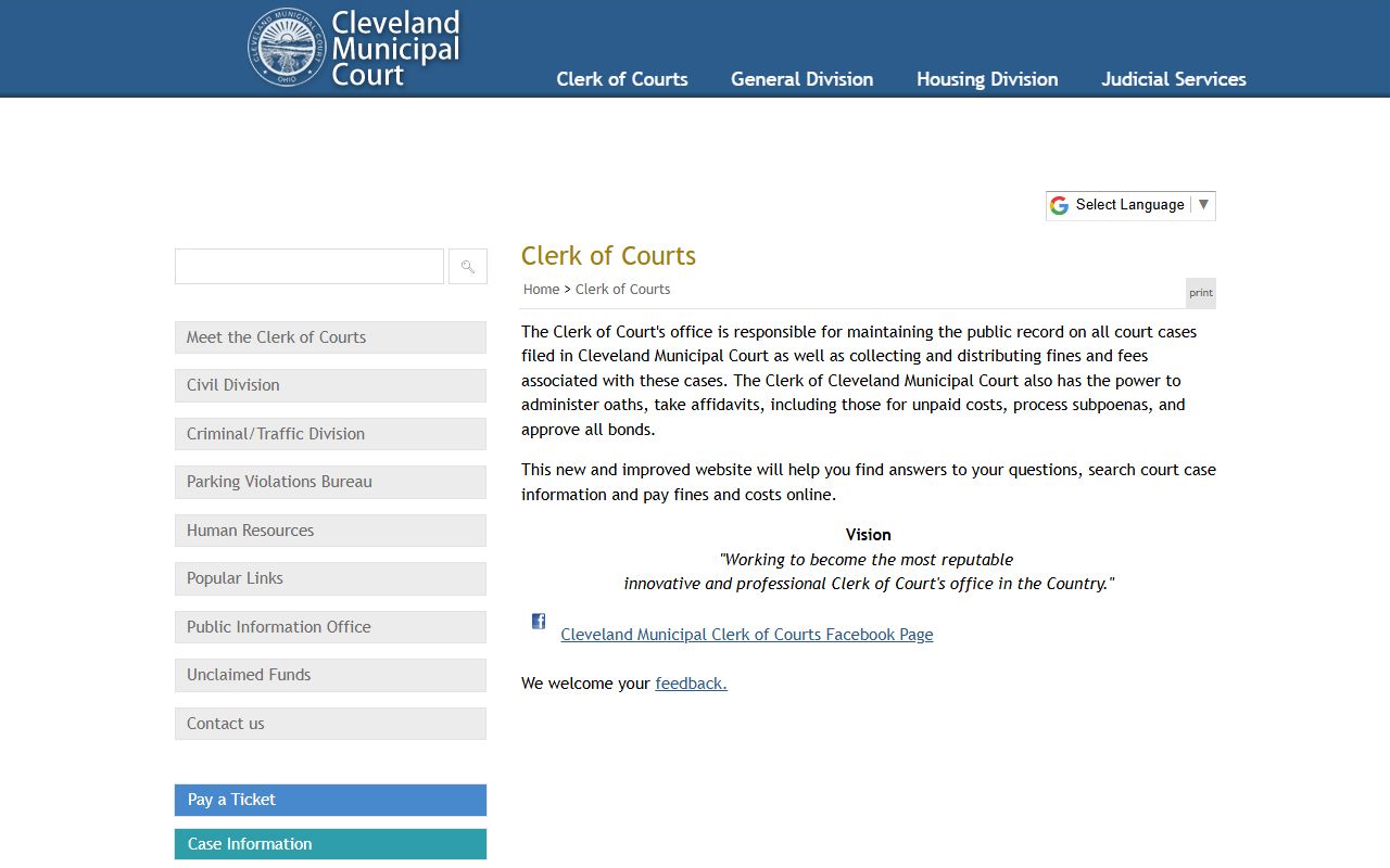 Cleveland Municipal Court Clerk search portal for Cleveland white pages