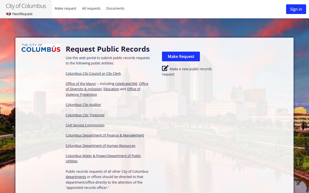 Columbus city records request portal for white pages searches