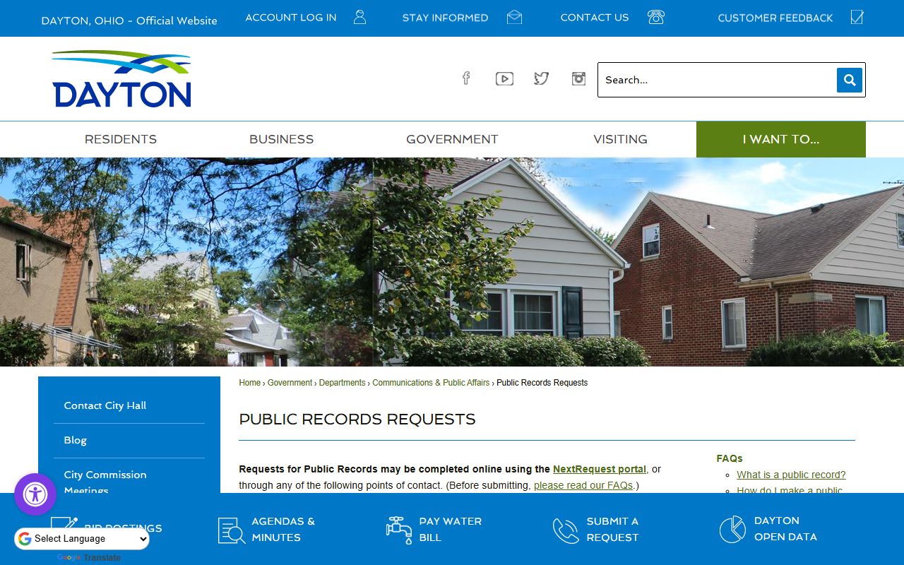 Dayton public records request portal on the City of Dayton website