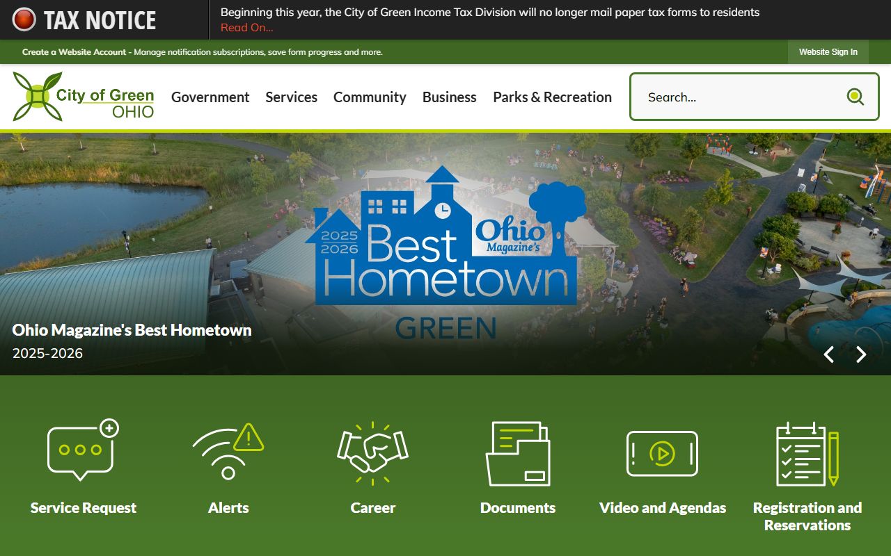 City of Green website for Green white pages