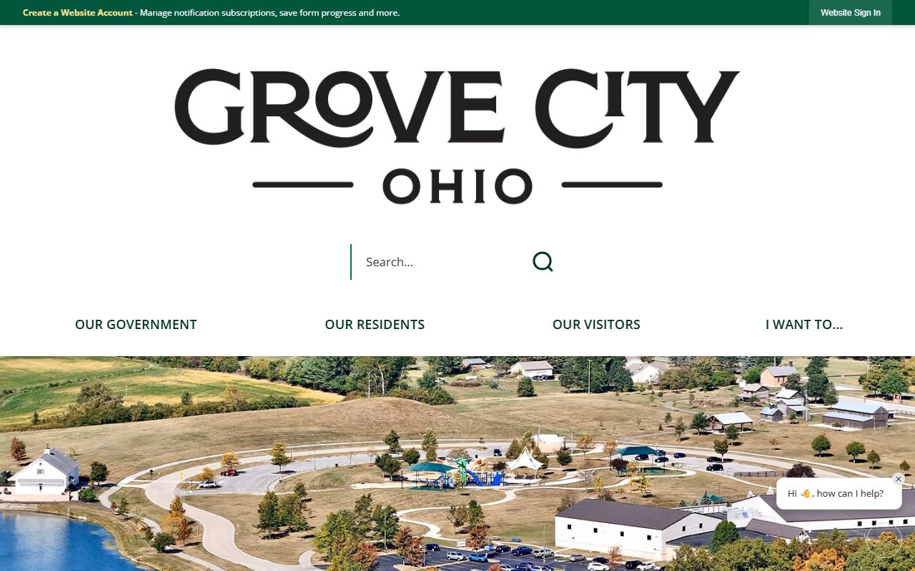 Grove City website showing services and contacts for Grove City white pages searches