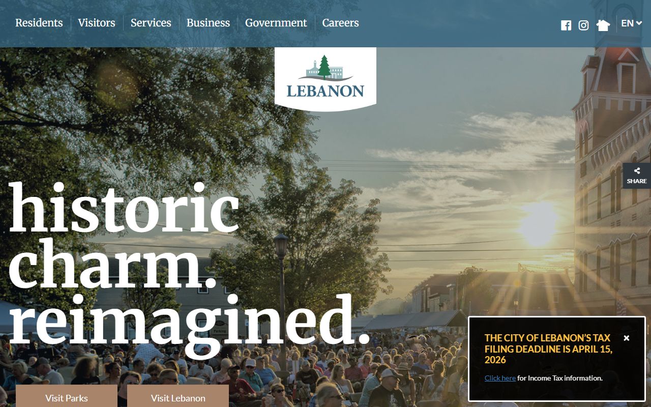 Lebanon Ohio city website showing municipal court and city resources