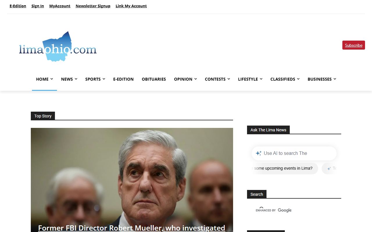 Lima city website showing services and contacts for Lima white pages searches