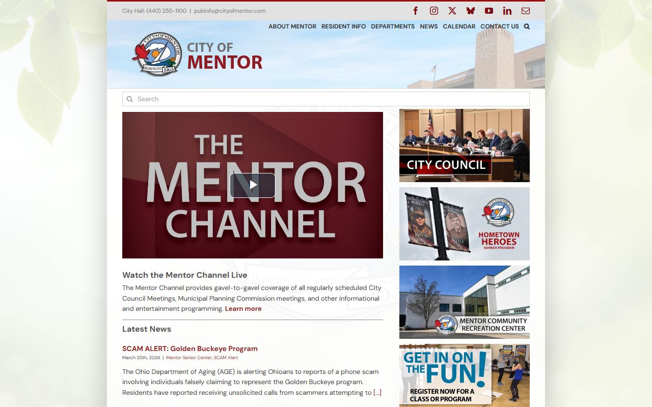 City of Mentor website for white pages record searches