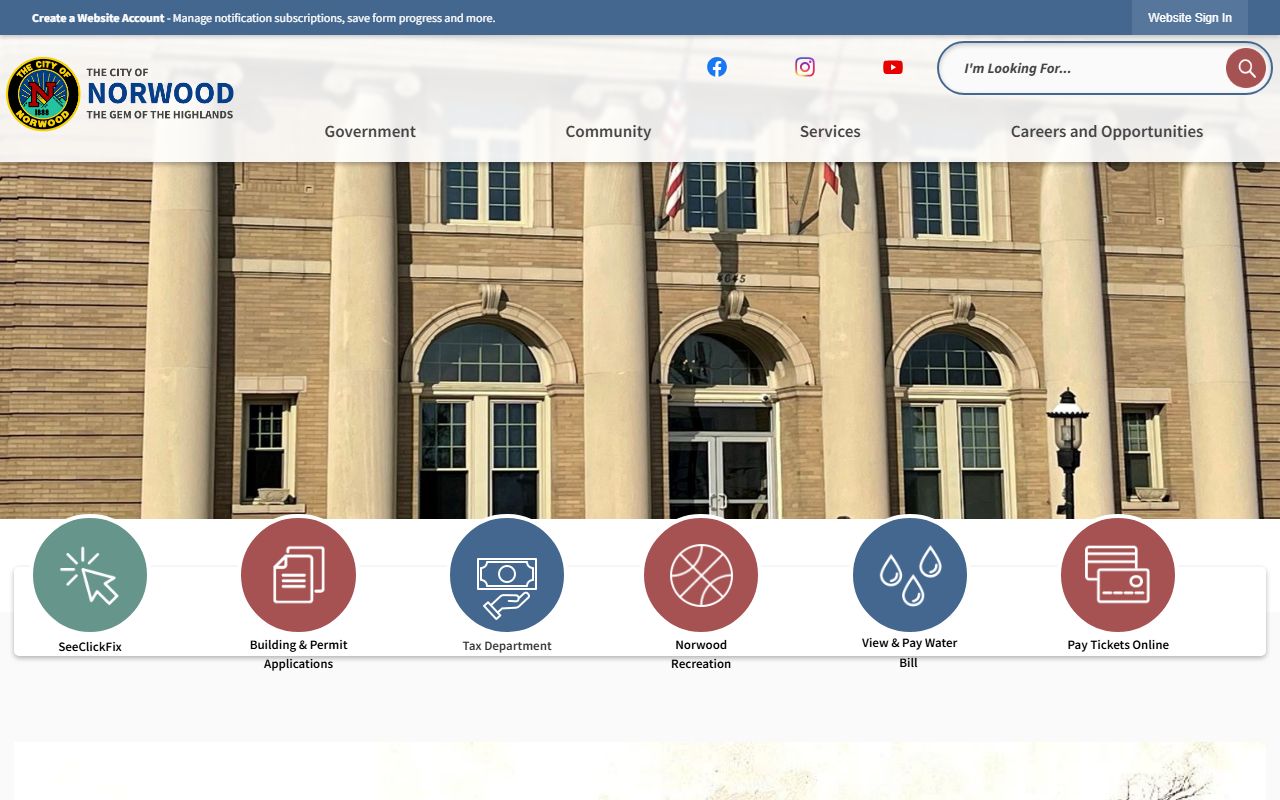 Norwood city website for white pages lookups and record searches