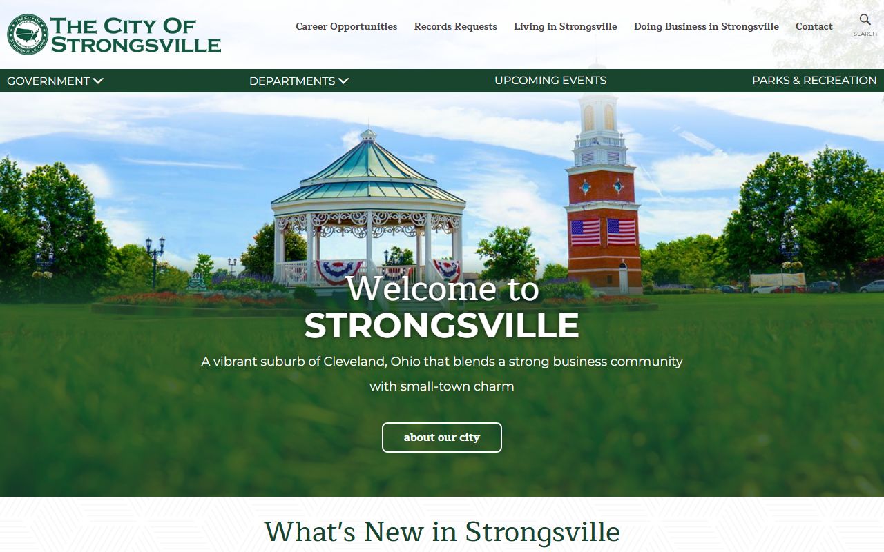 City of Strongsville website showing municipal services and public records links