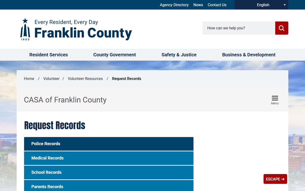 Franklin County Clerk of Courts search portal for Franklin County white pages