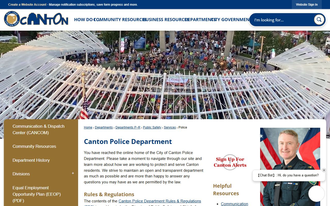 Canton Police Department page for Stark County white pages records