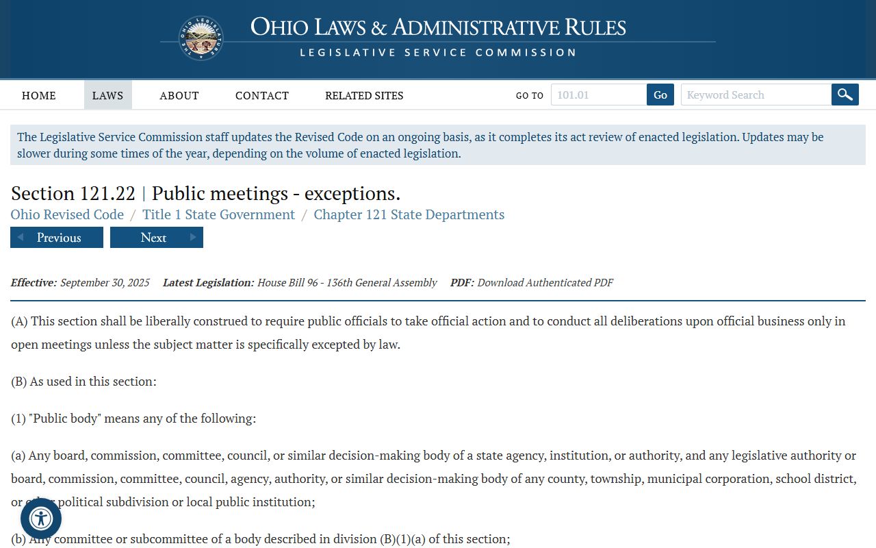 Ohio Open Meetings Act ORC 121.22 for Ohio white pages